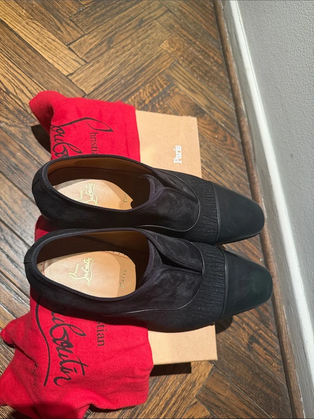 Men's Louboutin Black Leather & Suede Cap-Toe Dress Shoes
